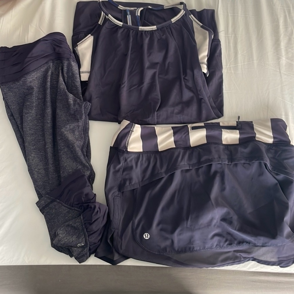 Set of Lululemon Women’s Tank, Leggings, and Skort.  All size 10